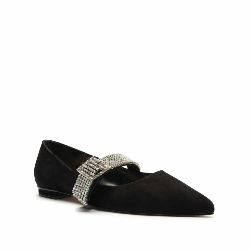 NIB Schutz Tishara Black Rhinestone Holiday Party Leather Flats Women's 9.5